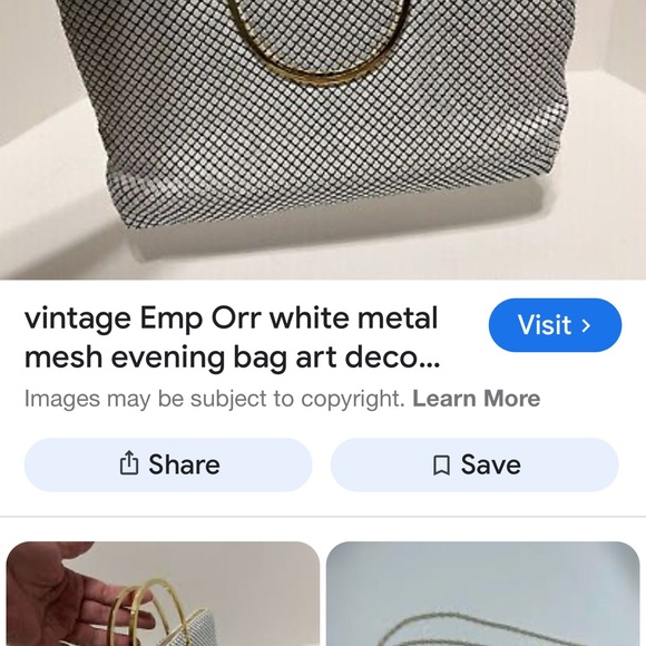 Emp Orr Vintage Elegant White Metal Mesh Tuft front bag with Gold hardware! - Picture 13 of 13